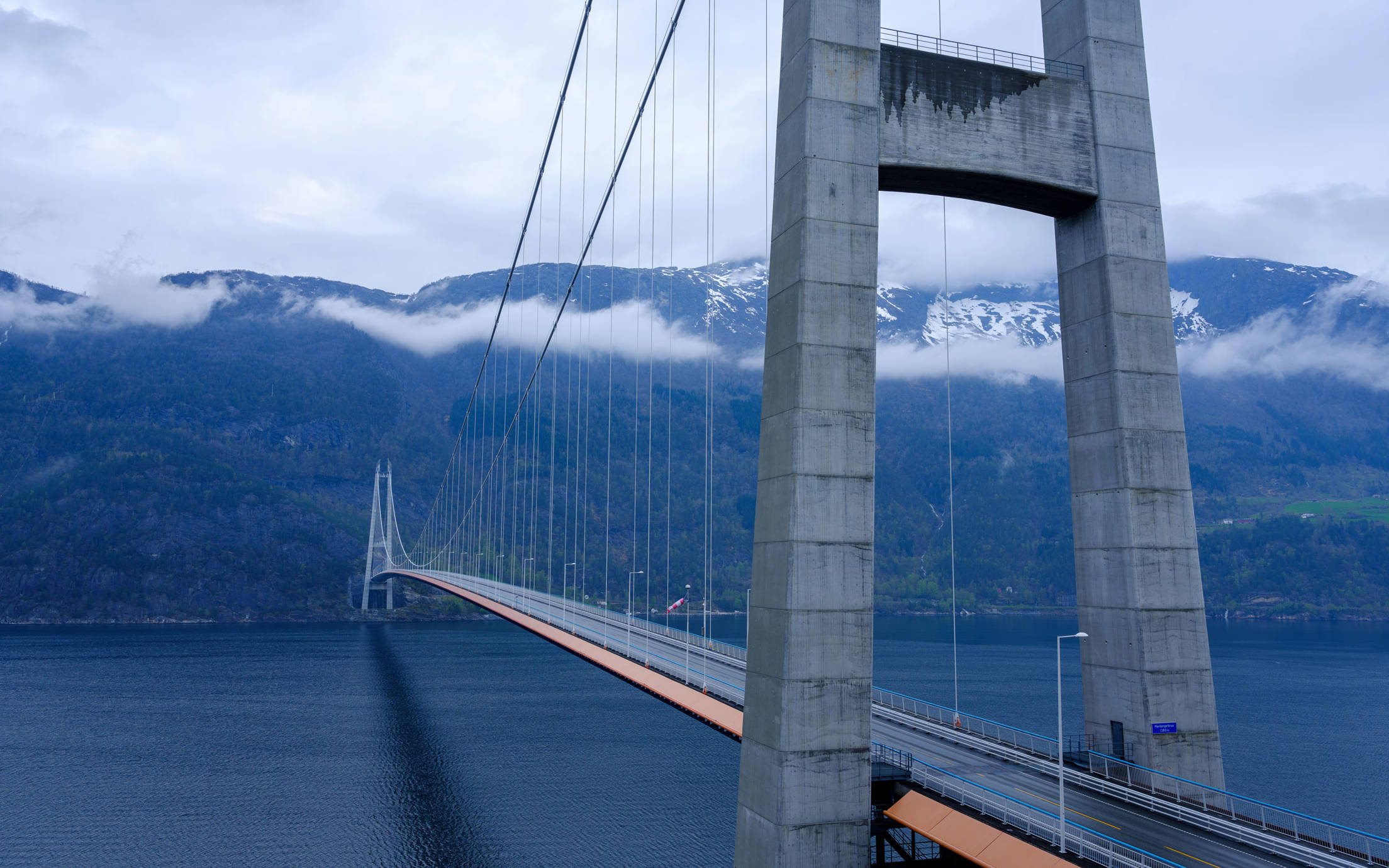 Suspension bridge over river